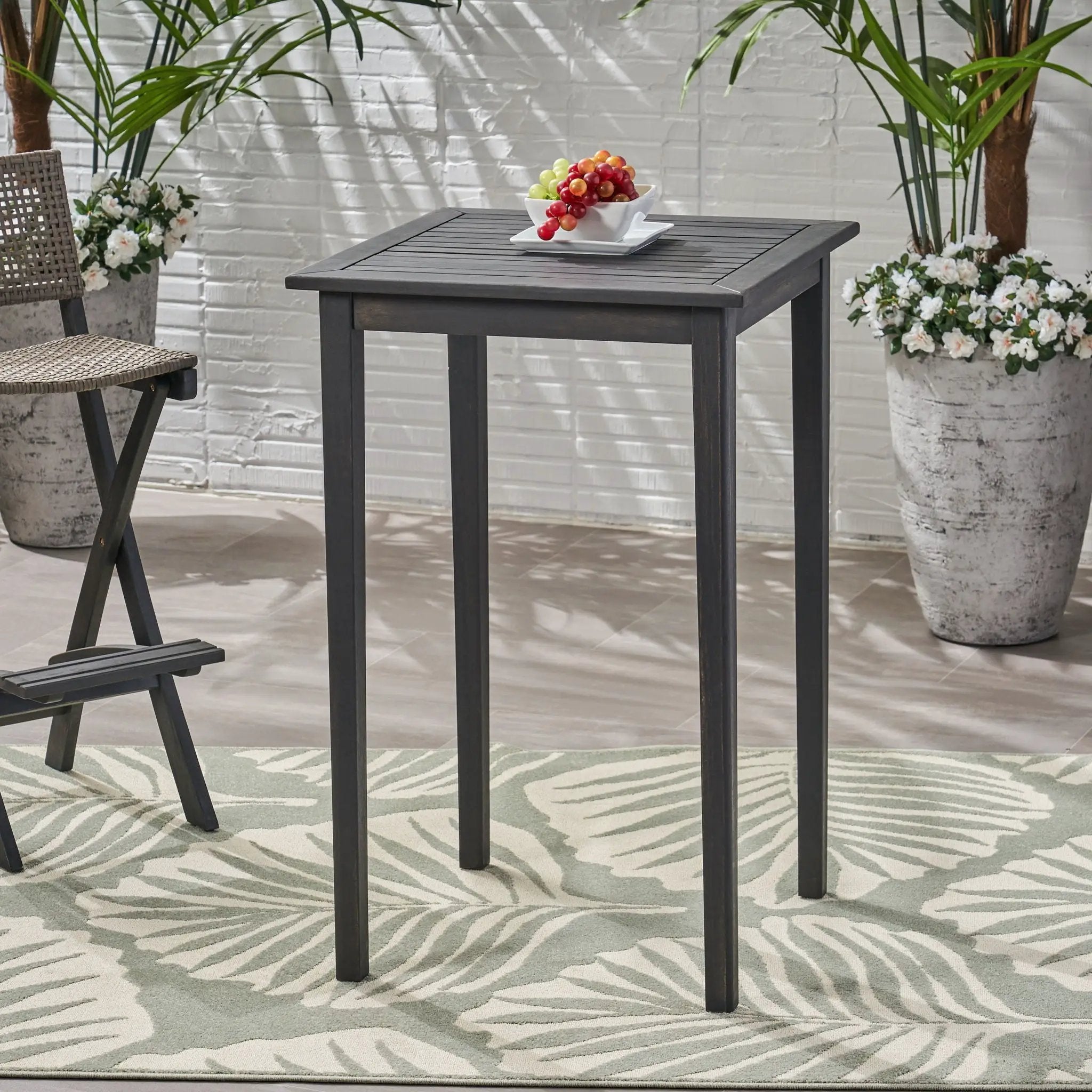 Outdoor Minimalist Acacia Wood Square Bar Table by HouseOfZazla