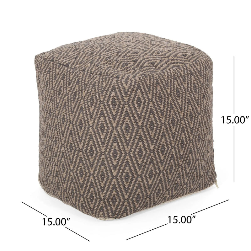 Amuleto - Hand Loomed Cotton Pouf - Dark Gray / Brown by Unique Piece Furniture