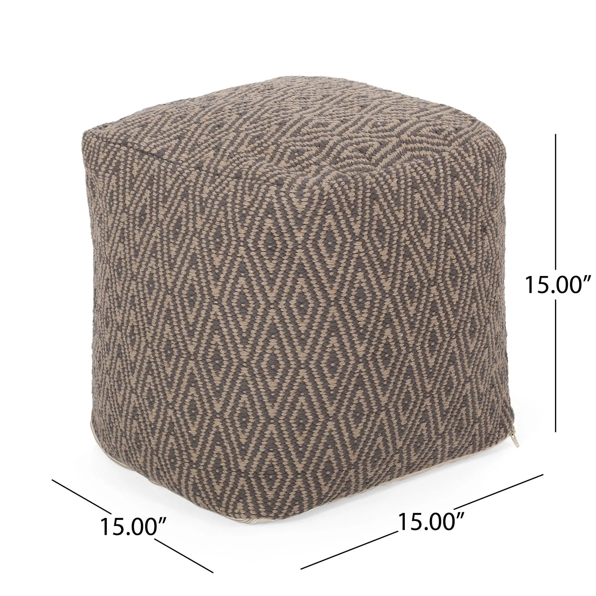 Amuleto - Hand Loomed Cotton Pouf - Dark Gray / Brown by HouseOfZazla