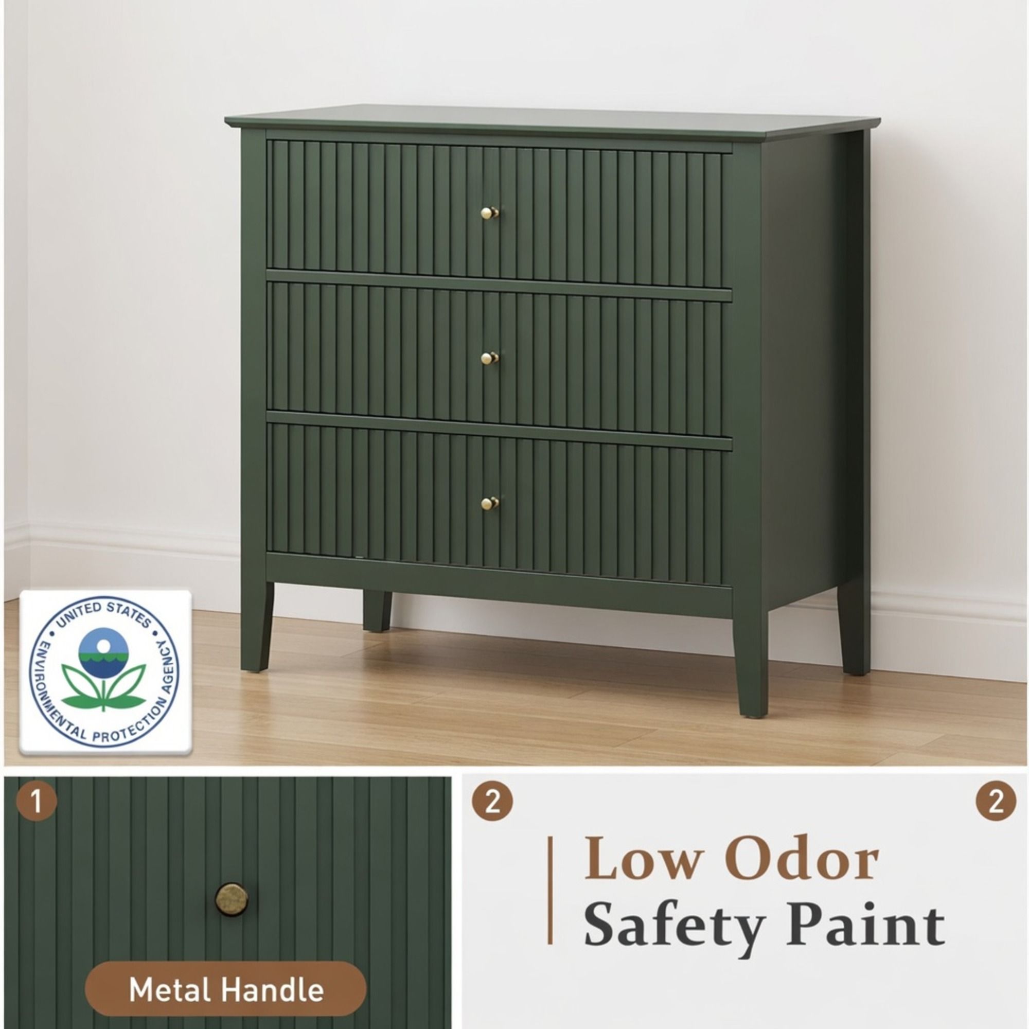 Fluted 3 Drawer Nightstand With Soft Close Slides by HouseOfZazla