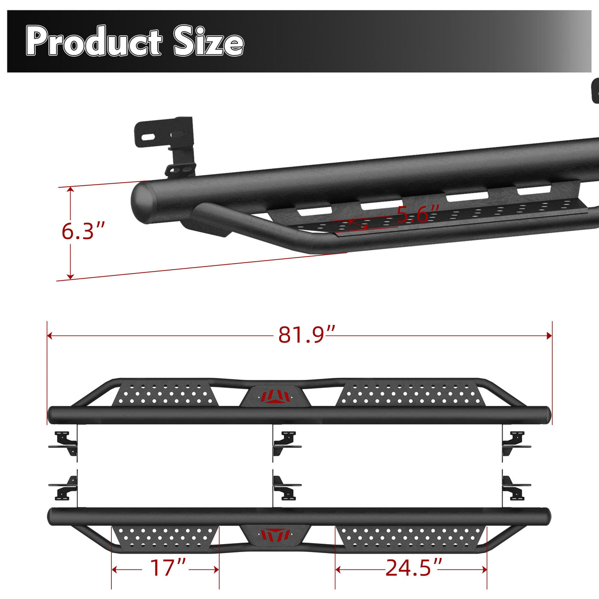 Heavy-Duty Steel Running Boards with Non-Slip Steps - Black, photo 5 of 10