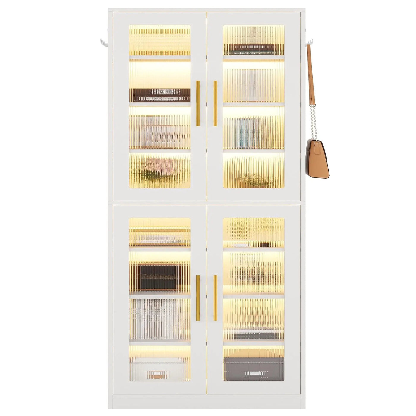 Bookcase With Doors And LED Lighting, 8 Adjustable Shelves Storage Cabinet by HouseOfZazla