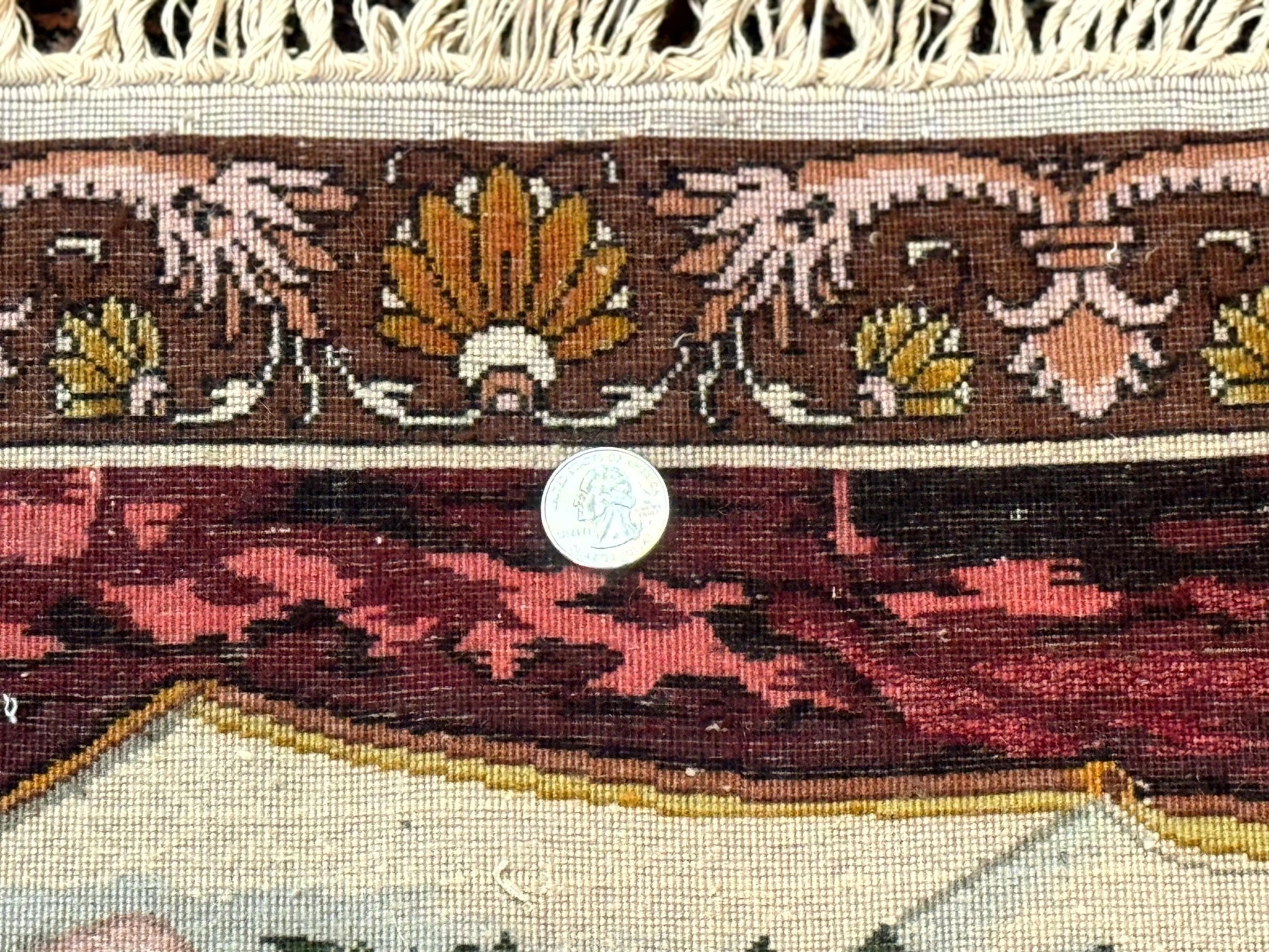 Small Persian Tabriz Pictorial Rug of Young Girl, Very Fine 380 KPSI, Portrait of Young Lady with Roses, Handmade, Persian Rug for Wall Hanging by Jewel Rugs
