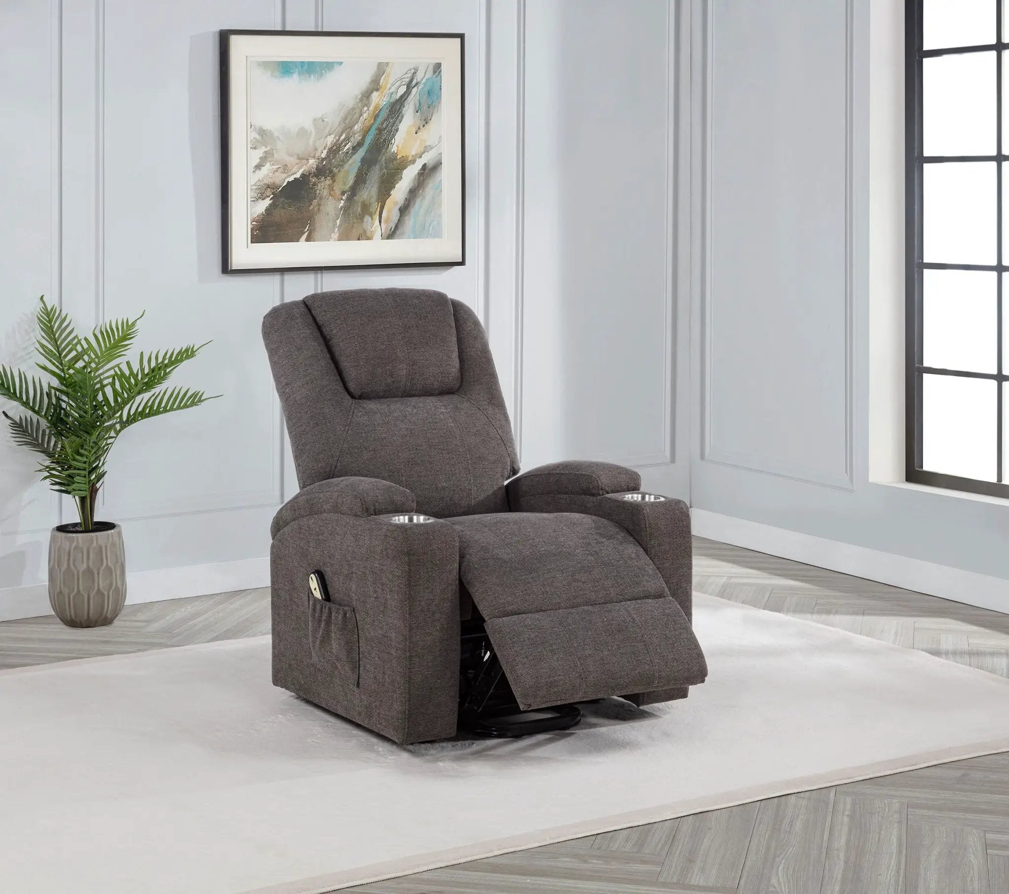 Louie Chenille Upholstered Power Lift Massage Chair Brown by Unique Piece Furniture