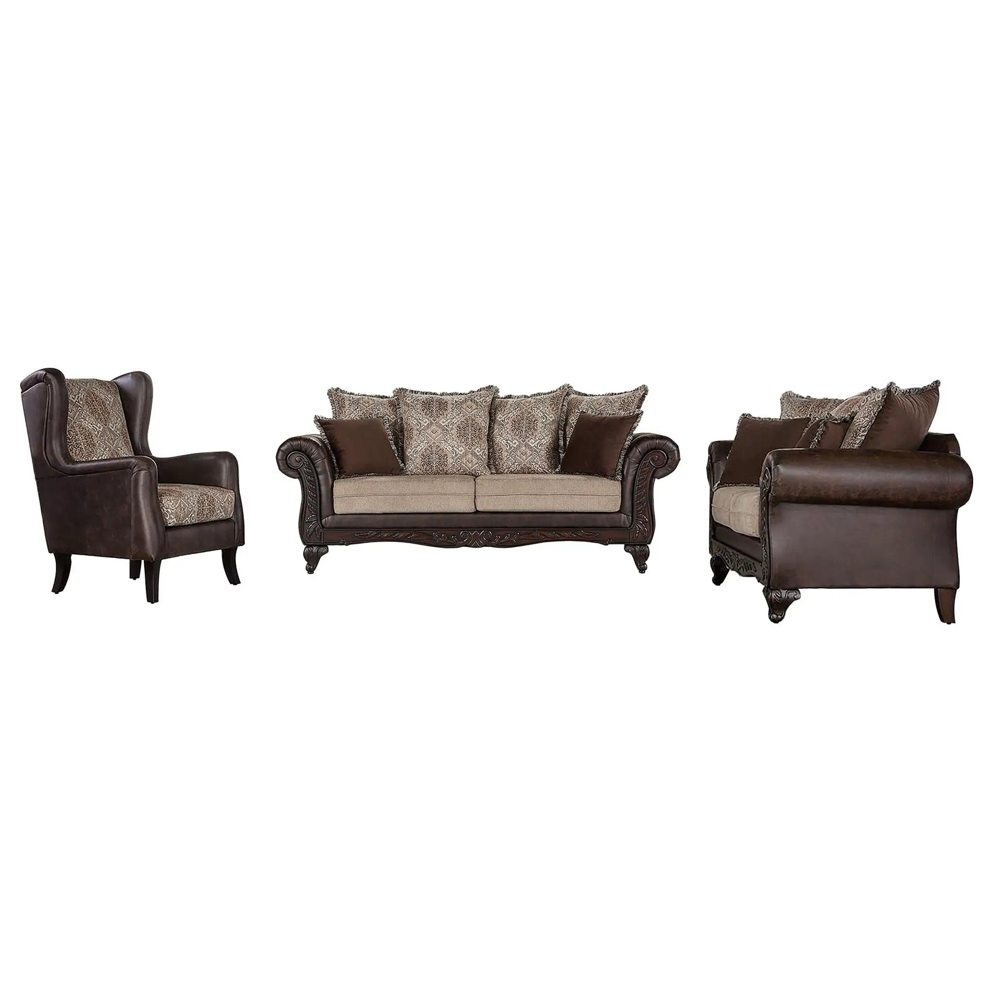 Elmbrook 3-piece Upholstered Rolled Arm Sofa Set Brown by Unique Piece Furniture