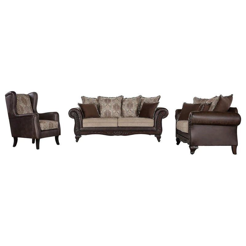 Elmbrook 3-piece Upholstered Rolled Arm Sofa Set Brown by Unique Piece Furniture