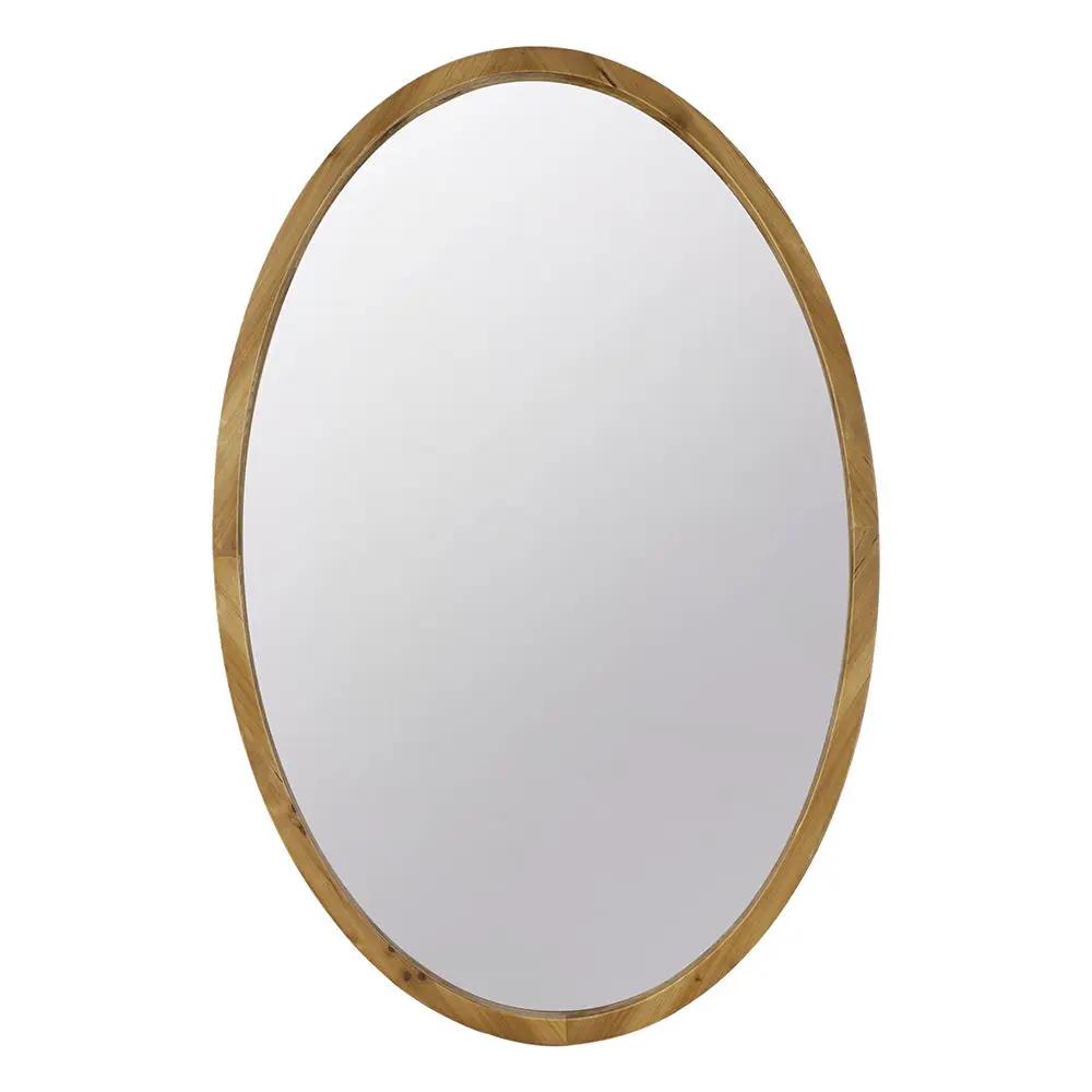 Oval Wall Mirror With Wood Frame, Farmhouse Wood Mirror For Bathroom Entryway Console Lean Against Wall - Brown by HouseOfZazla
