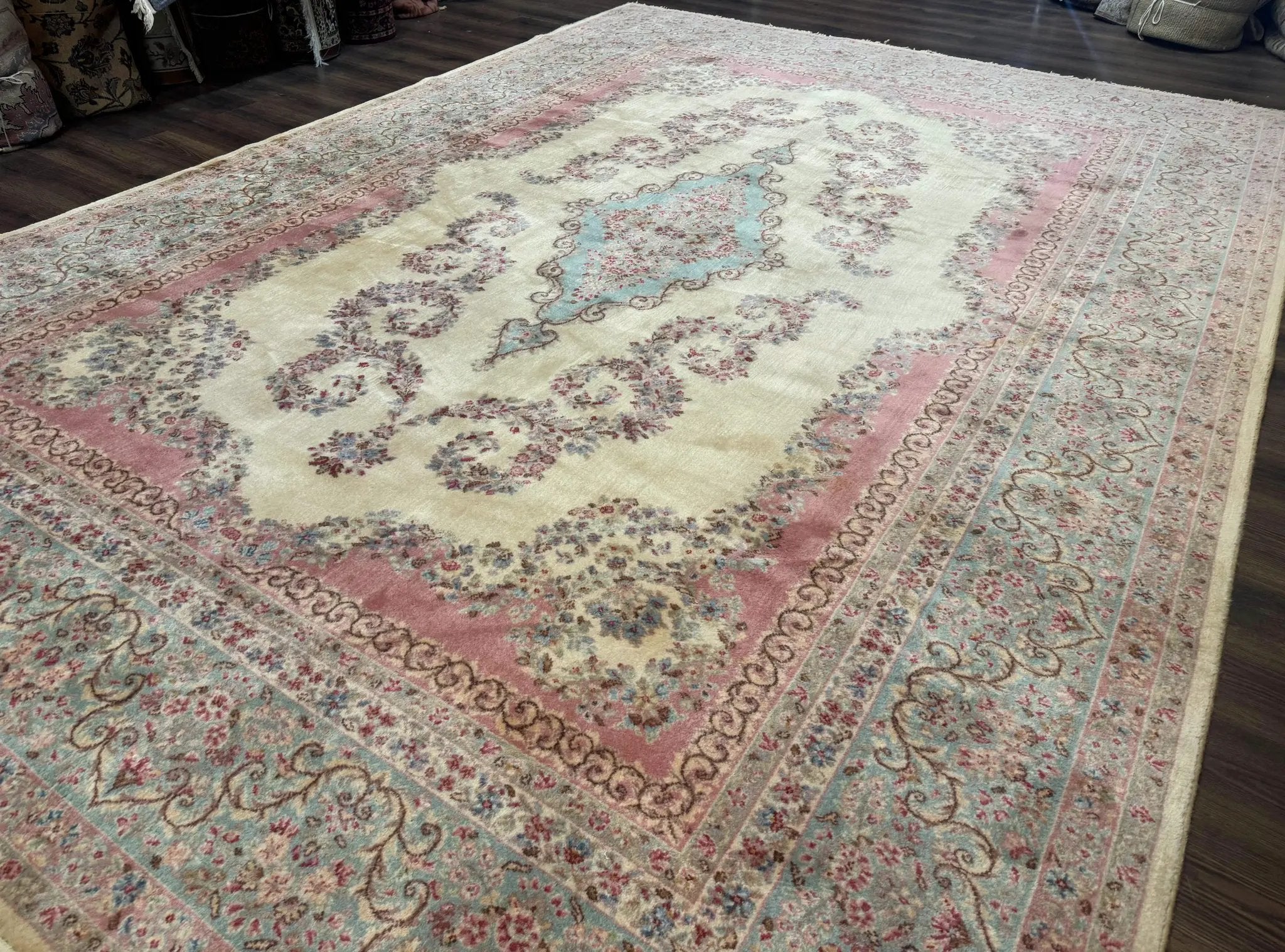 10x14 Karastan Kirman Rug #784 Pastel Ivory Kirman Medallion, Wool Antique Original 700 Series by Jewel Rugs