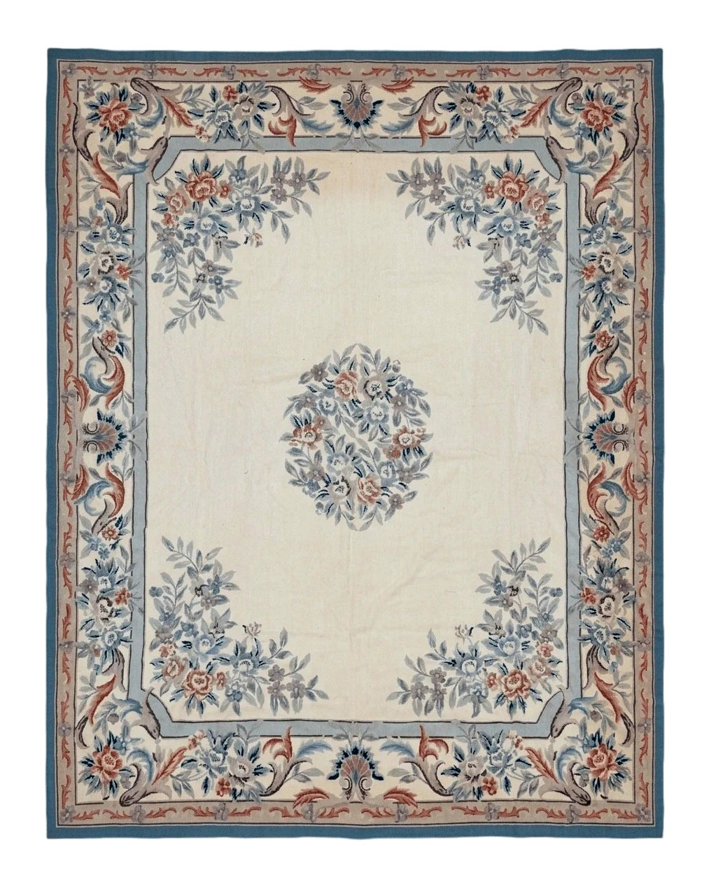 Ivory Needlepoint Rug 8x10, Wool Handmade Carpet by Jewel Rugs