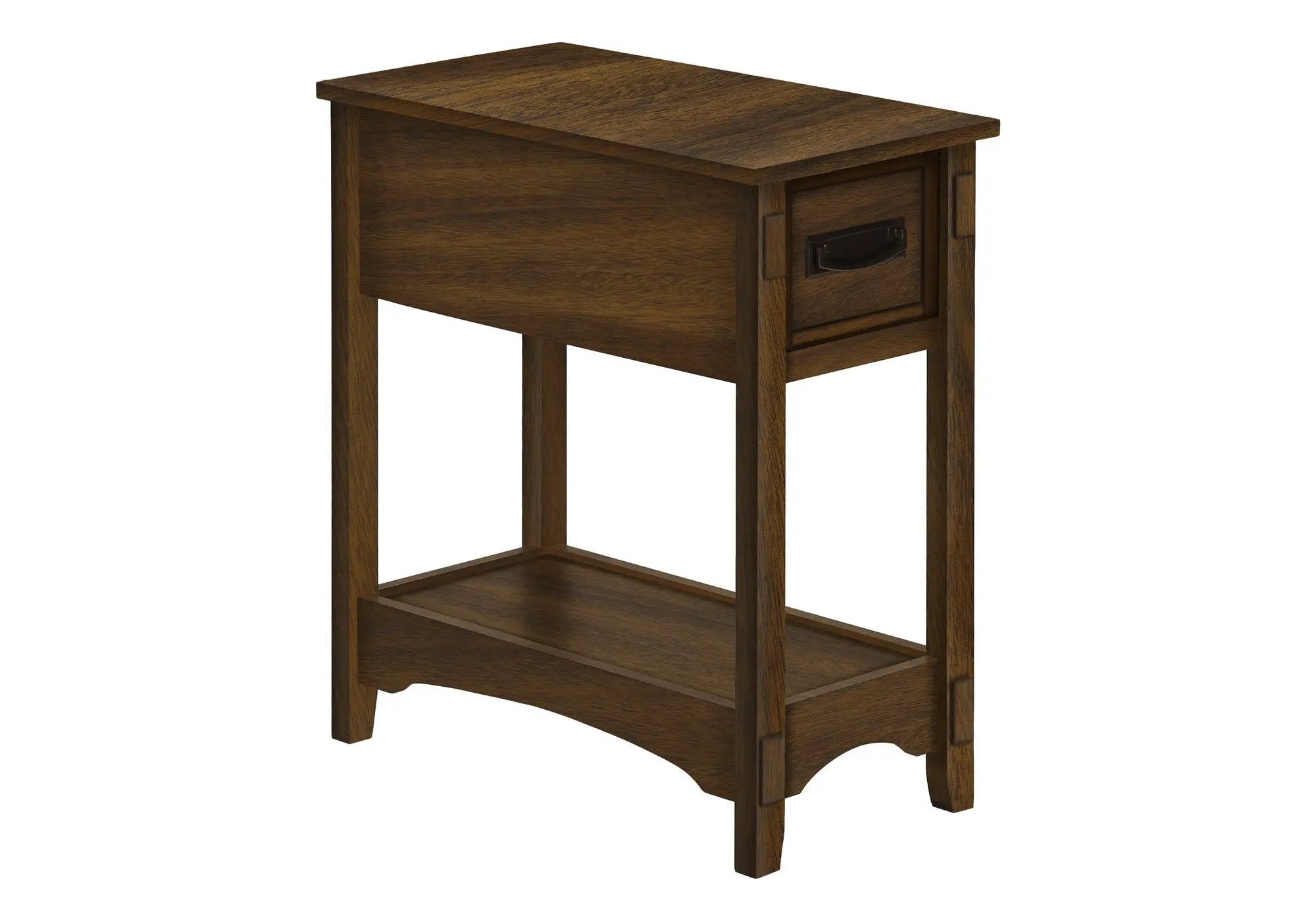 Accent End Table, 2 Tier, Narrow, Storage Drawer, Transitional - Walnut by HouseOfZazla