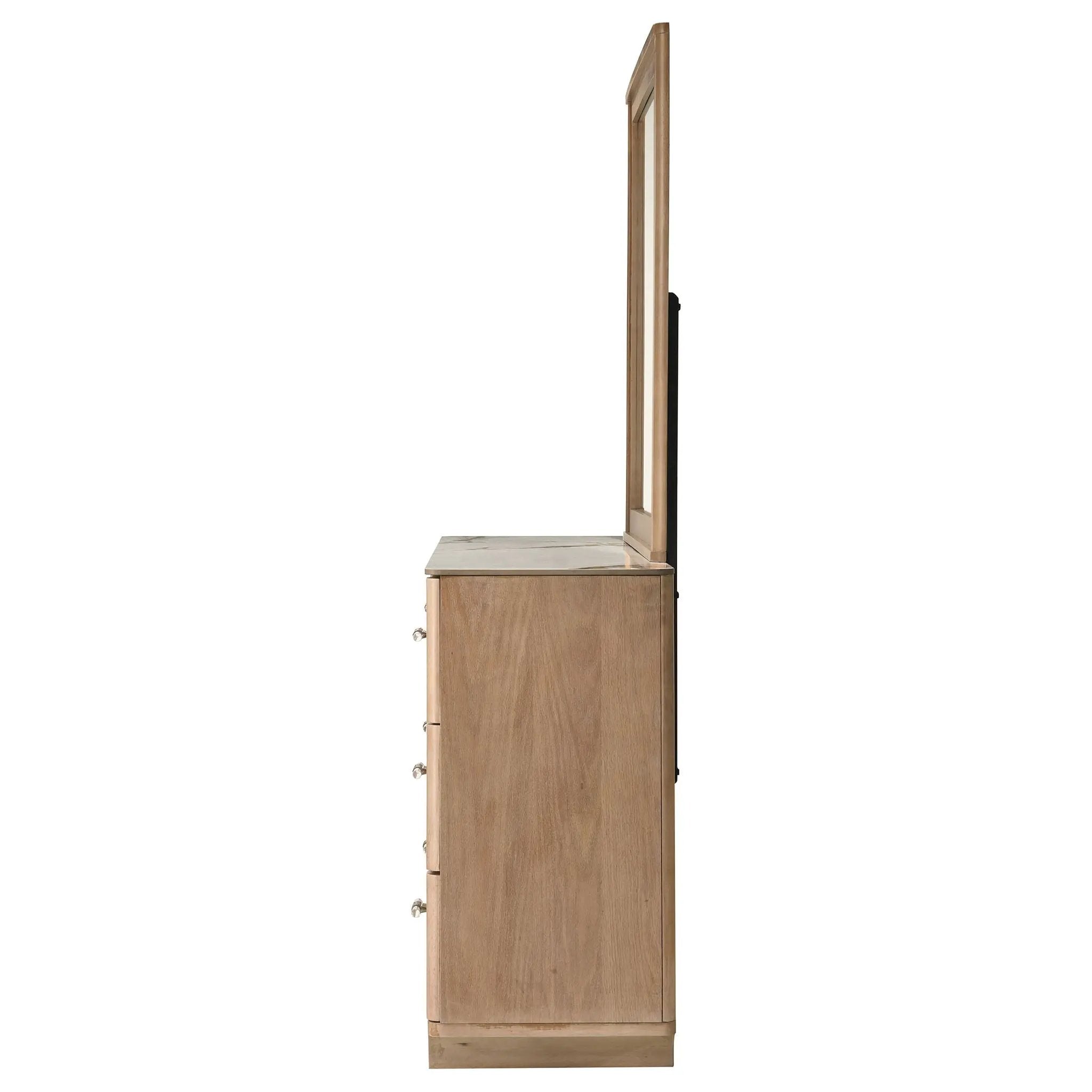 Leanne 6-drawer Sinter Stone Top Dresser and Mirror Light Oak by Unique Piece Furniture