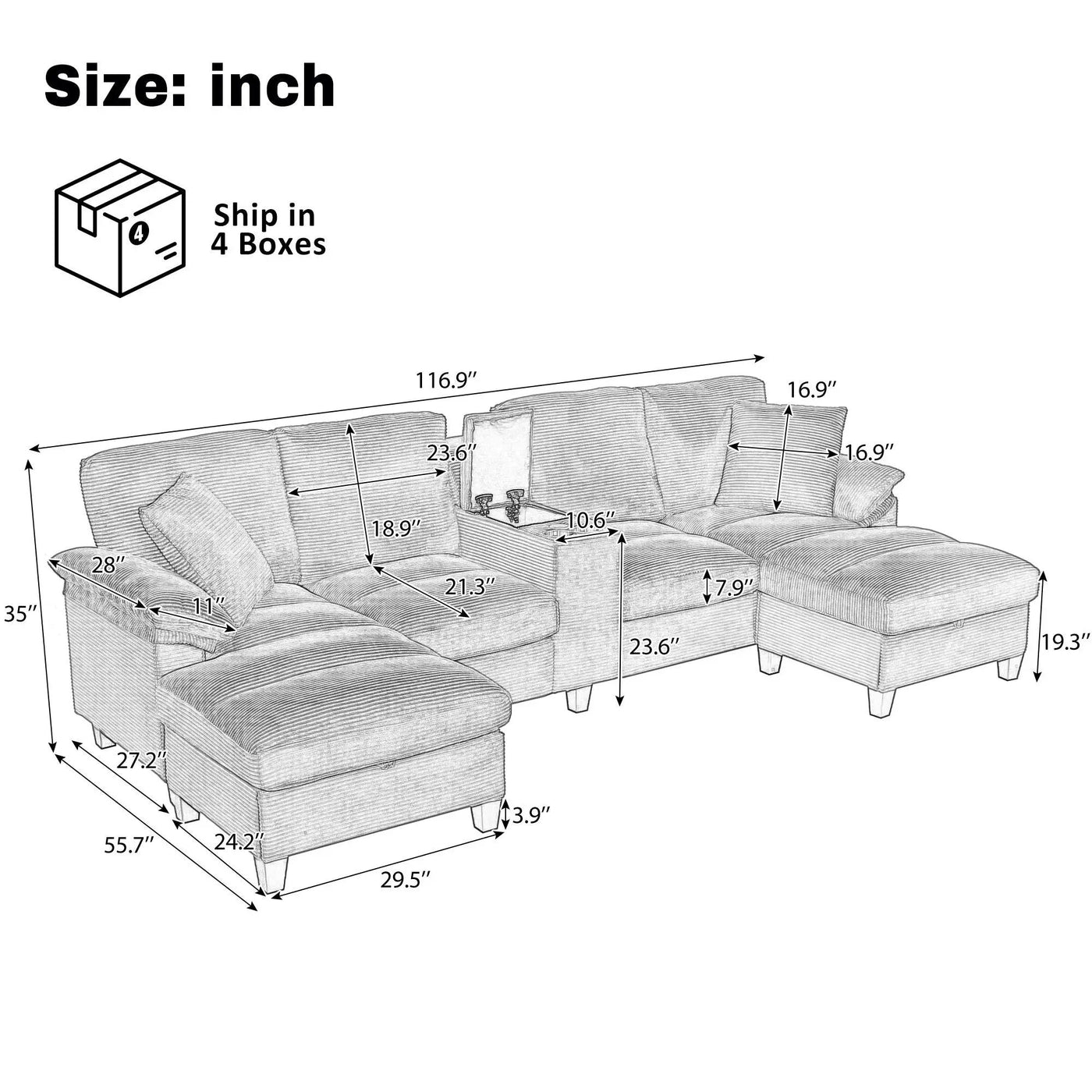 Modern U-Shaped Sectional Sofa With Storage Ottomans by HouseOfZazla