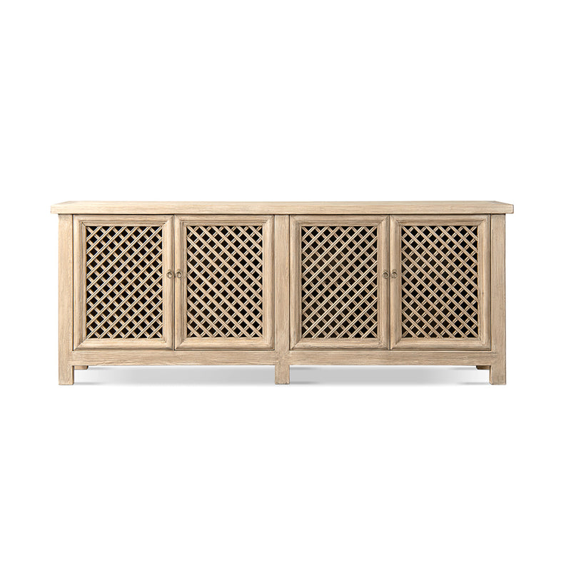 Arden 97" Extra Long Reclaimed Pine Lattice Front Sideboard – Heritage Light, photo 4 of 10