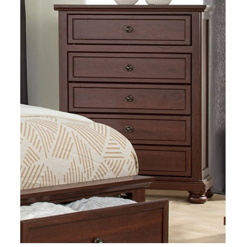 1 Piece Tall Chest, 5 Drawer Storage Bedroom Furniture - Brown / Cherry by Unique Piece Furniture
