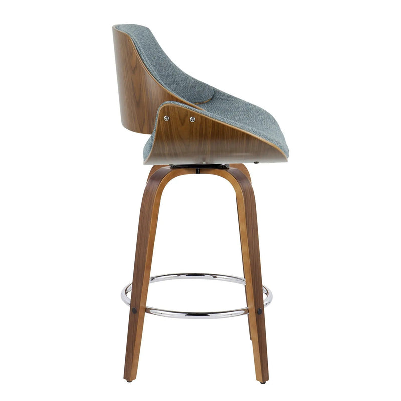 Fabrizzi - Mid Century Modern Fixed Height Counter Stool With Swivel With Round Footrest (Set of 2) by HouseOfZazla
