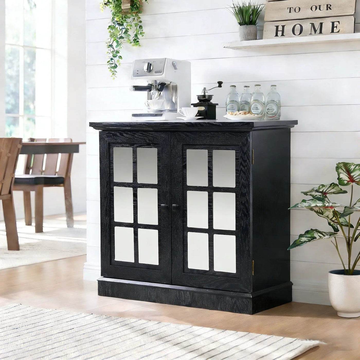 Sideboard Cabinet With Mirrored Doors, Adjustable Shelf, Metal Handles by HouseOfZazla