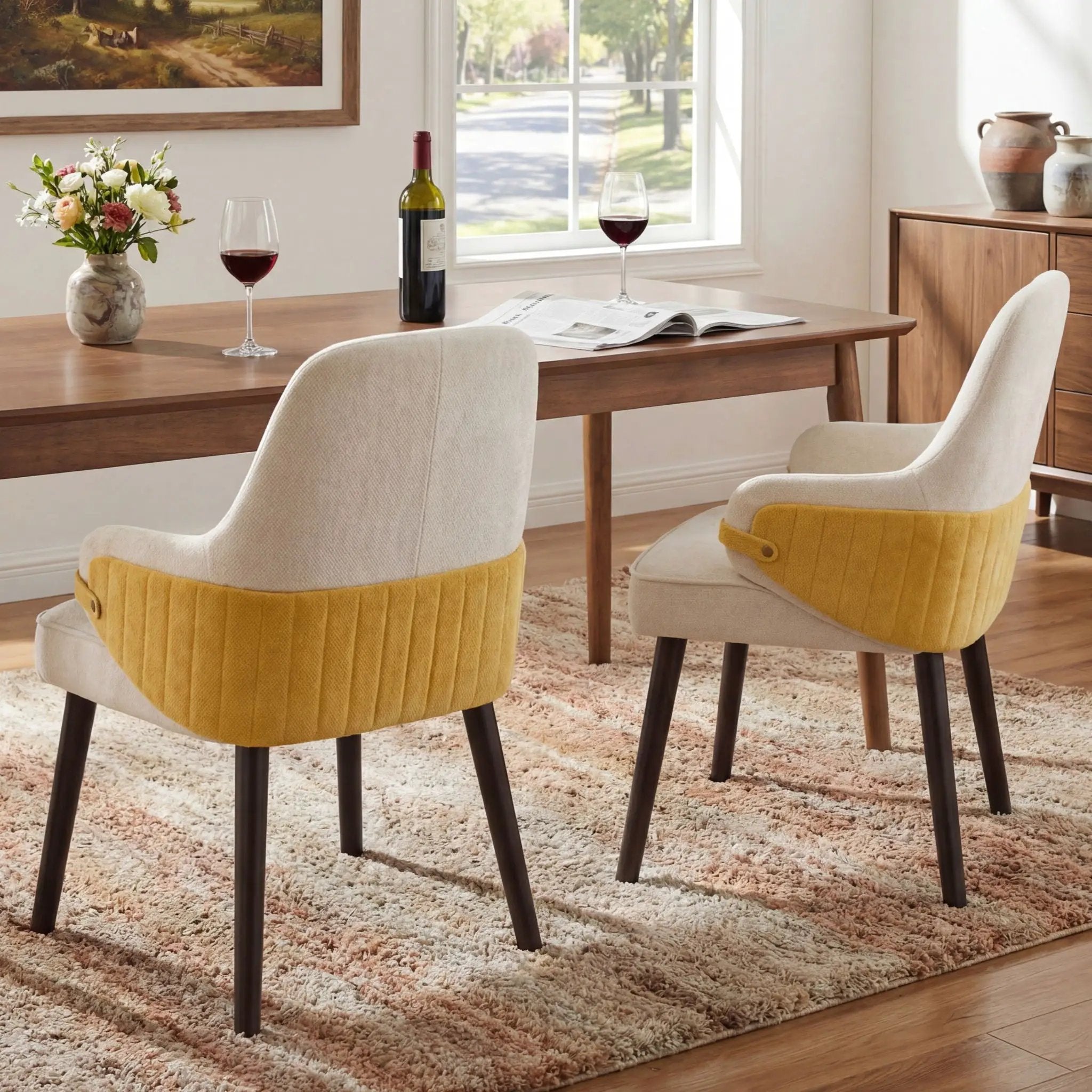 Indoor Dining Chair Set of 2 with Sturdy Frame - Beige / Yellow by HouseOfZazla