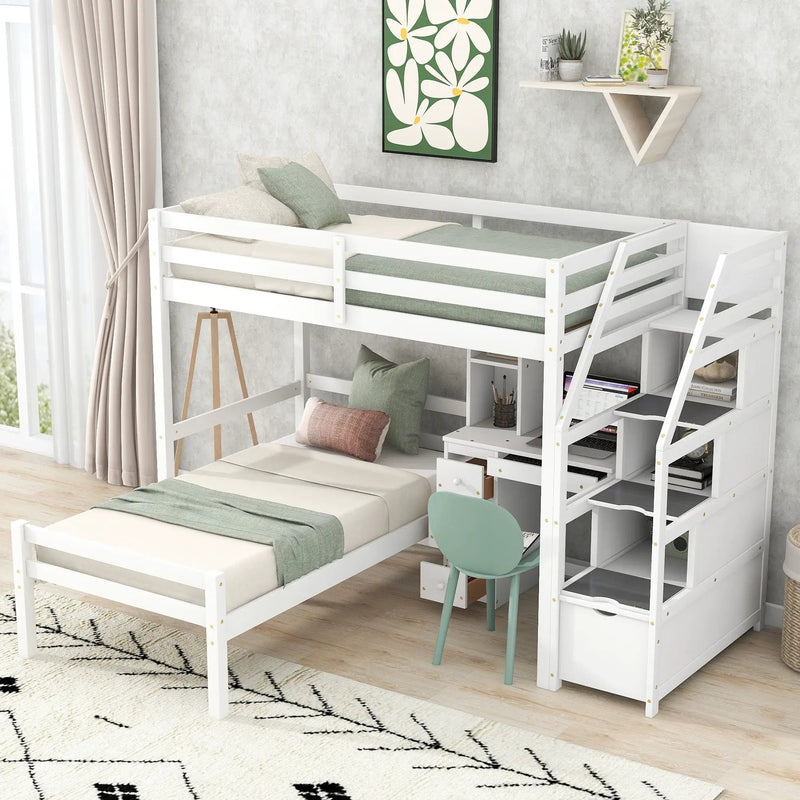Loft Bed With Stand Alone Bed, Storage Staircase, Desk, Shelves, And Drawers by Unique Piece Furniture