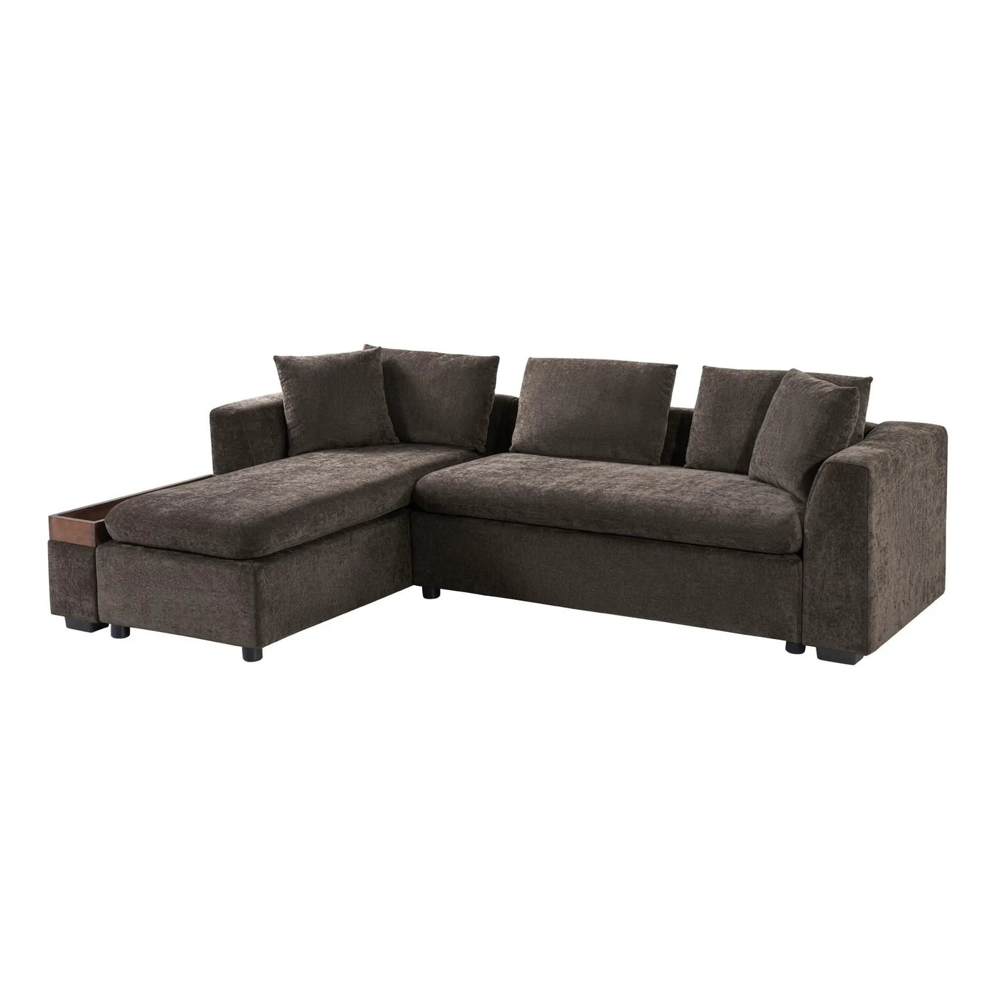 Modern L Shaped Sectional Sofa With Upholstery And Wooden Storage by HouseOfZazla