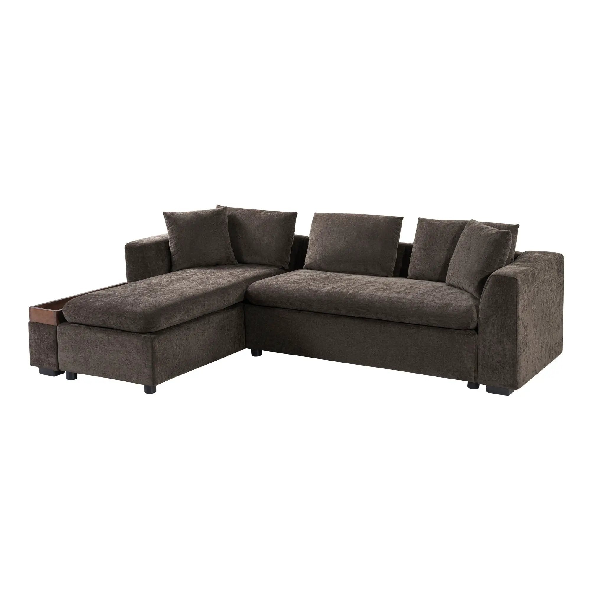 Modern L Shaped Sectional Sofa With Upholstery And Wooden Storage by HouseOfZazla