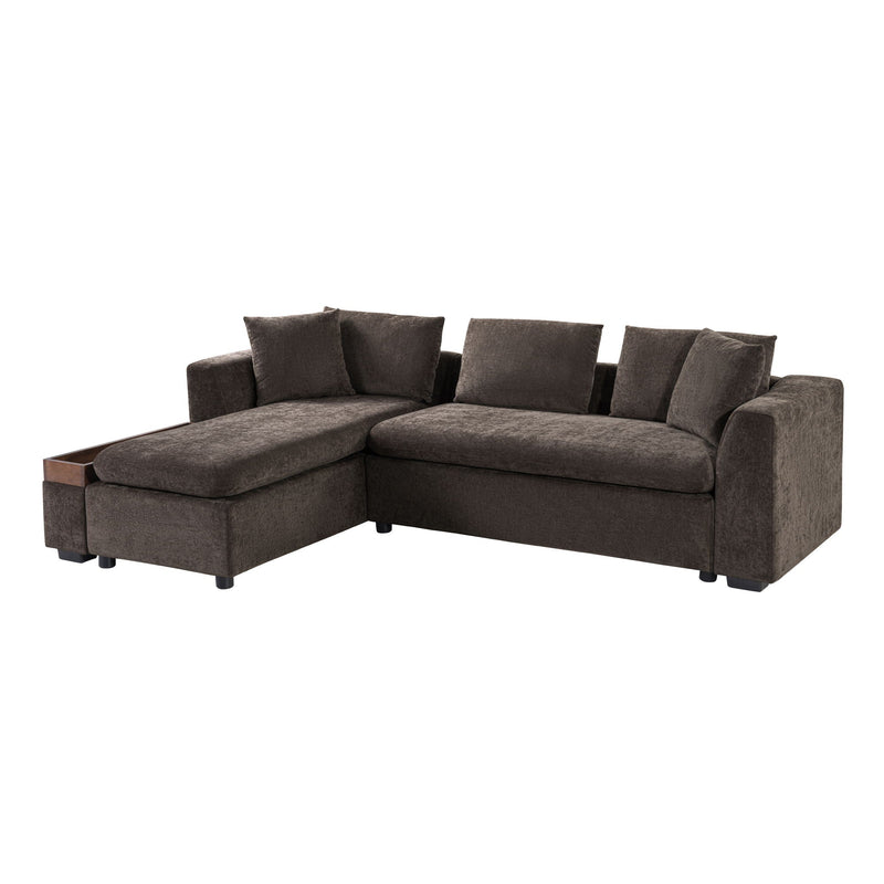Modern L Shaped Sectional Sofa With Upholstery And Wooden Storage by HouseOfZazla