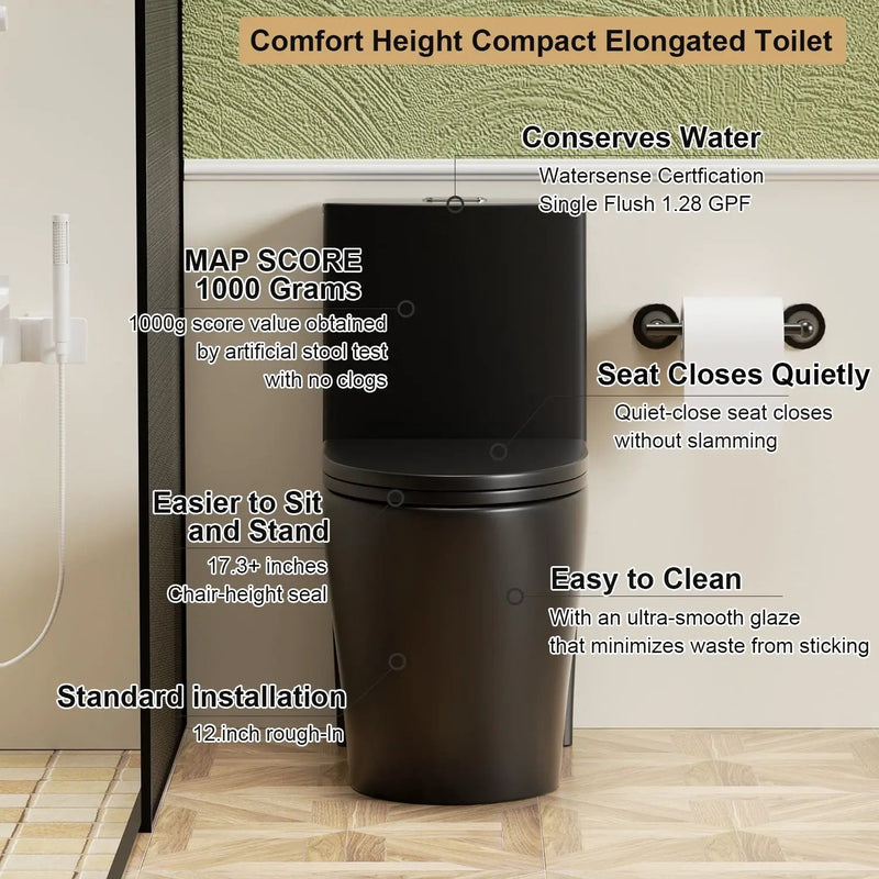 1 Piece Toilet With Tornado Flush, Dual Flush, And ADA Height Comfort Chair by HouseOfZazla
