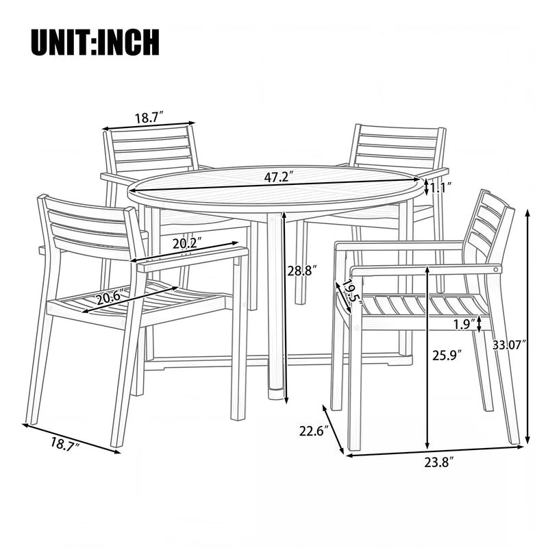U_STYLE 5-Piece Outdoor Dining Set with Acacia Wood Chairs by HouseOfZazla