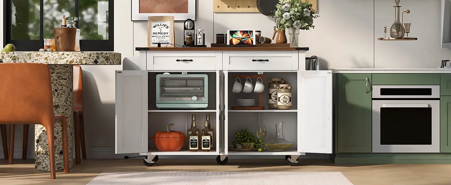K&K 53.5'' Farmhouse Kitchen Island with Power Outlet by HouseOfZazla