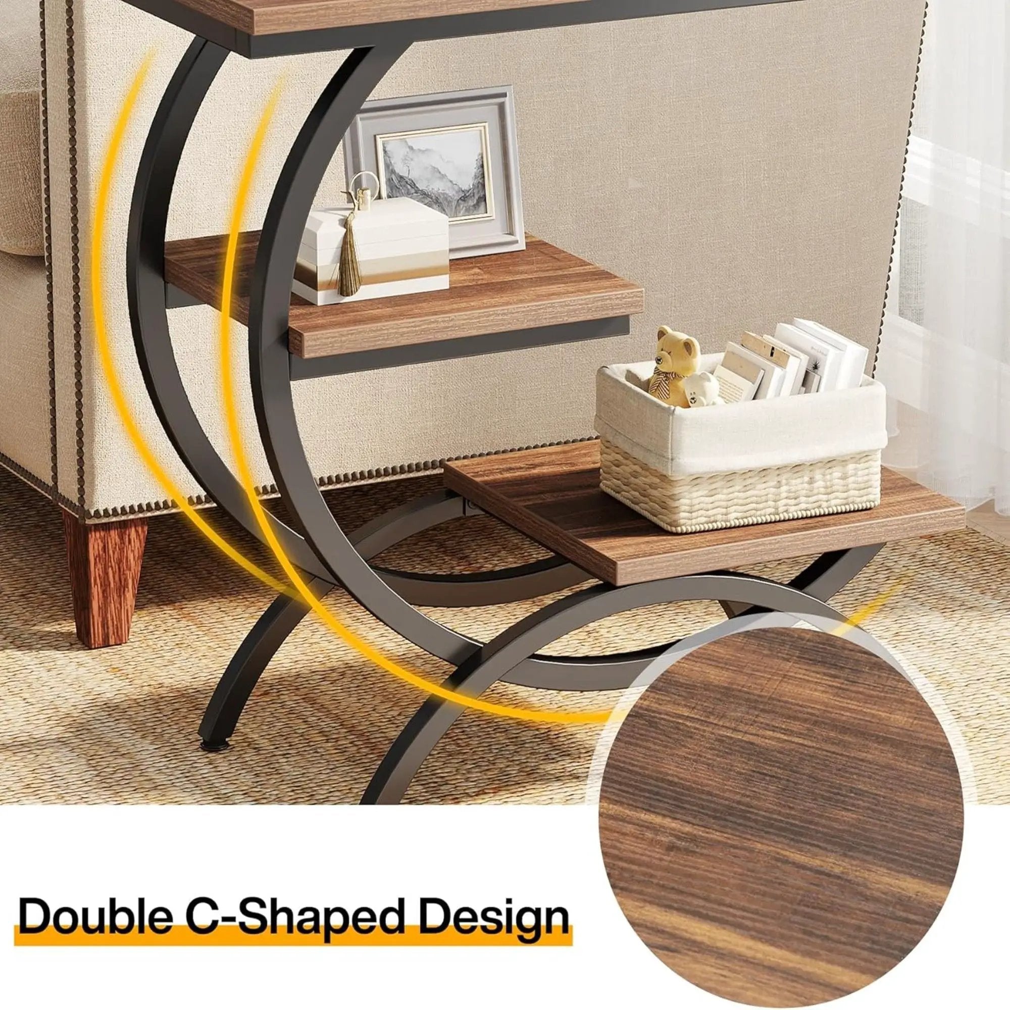 C-Shaped 3 Tier Side Table - Rustic Brown by HouseOfZazla