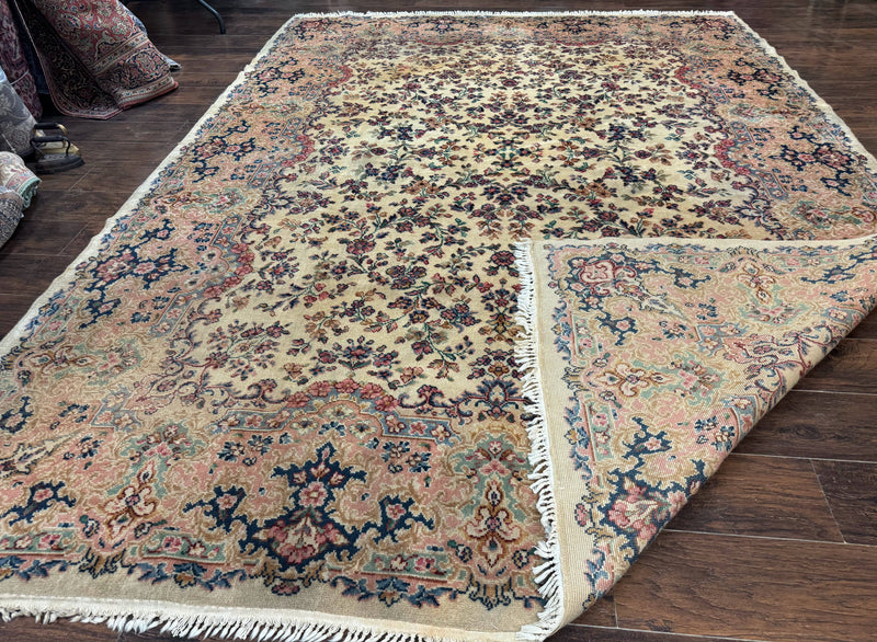 Antique Karastan Rug 8.8 x 12 Lanamar Floral Ivory Kirman Wool Discontinued by Jewel Rugs