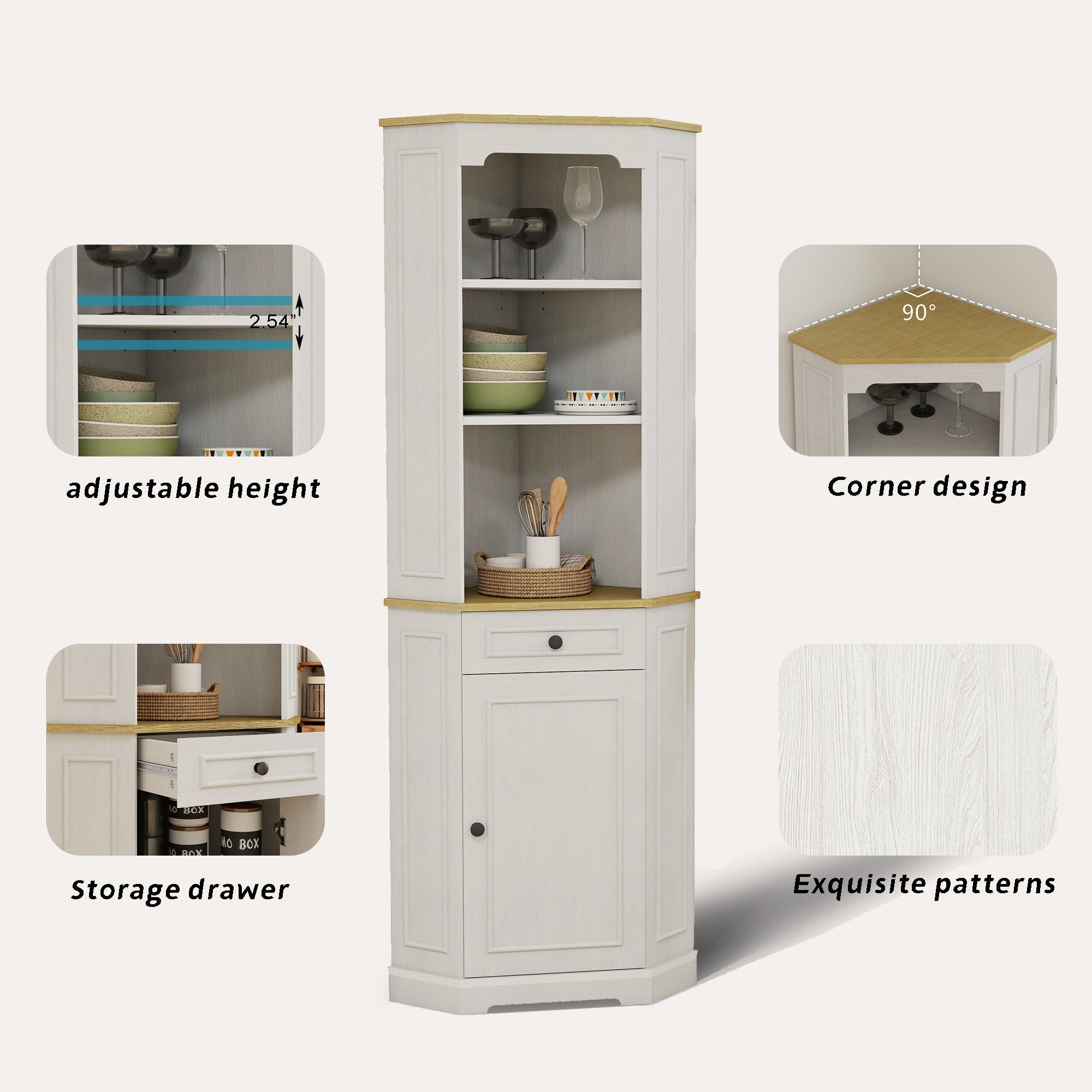 68" Tall Corner Cabinet with Door, Drawer, and Adjustable Shelf by HouseOfZazla