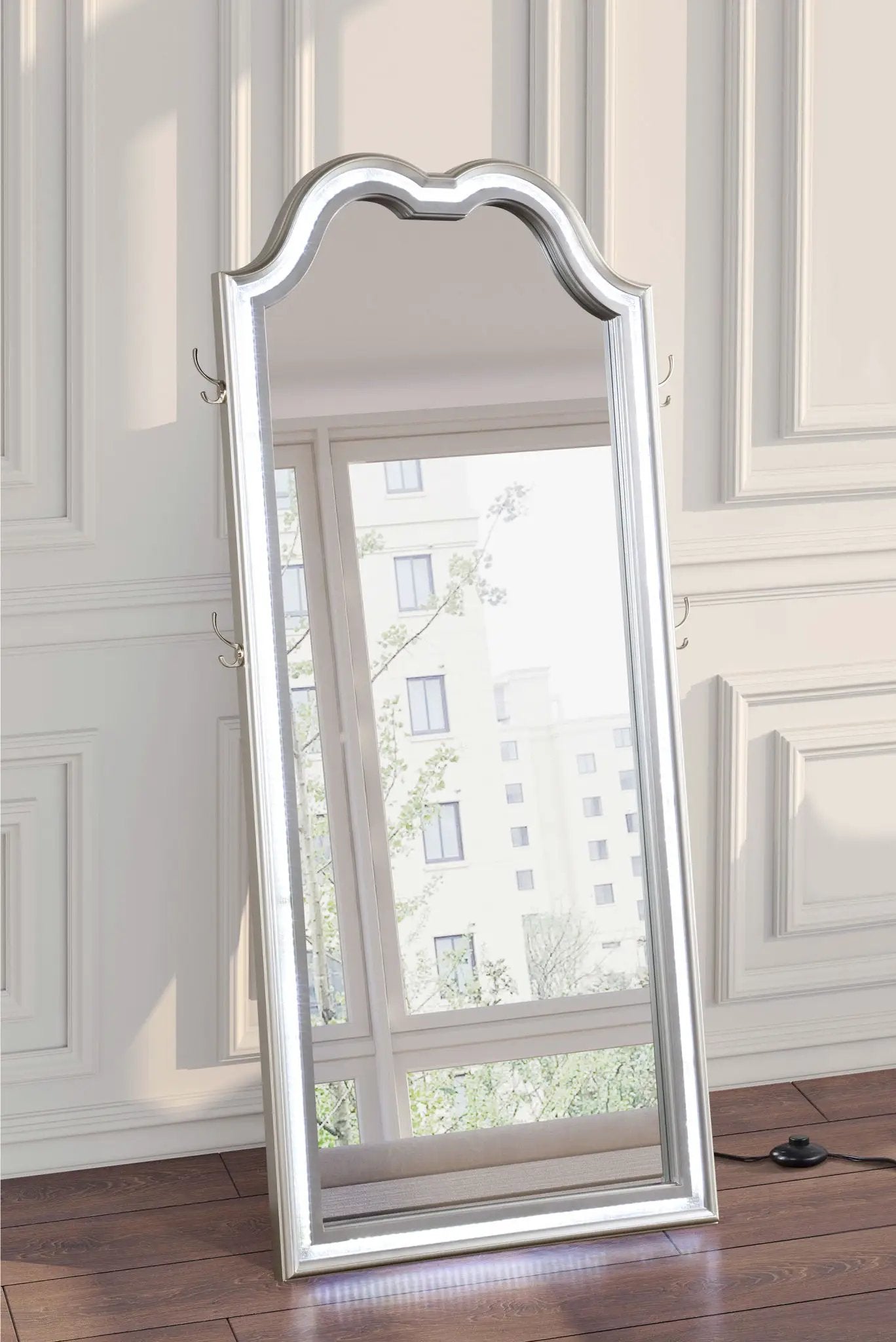 Evangeline Full Length LED Light Floor Mirror Silver Oak by Unique Piece Furniture