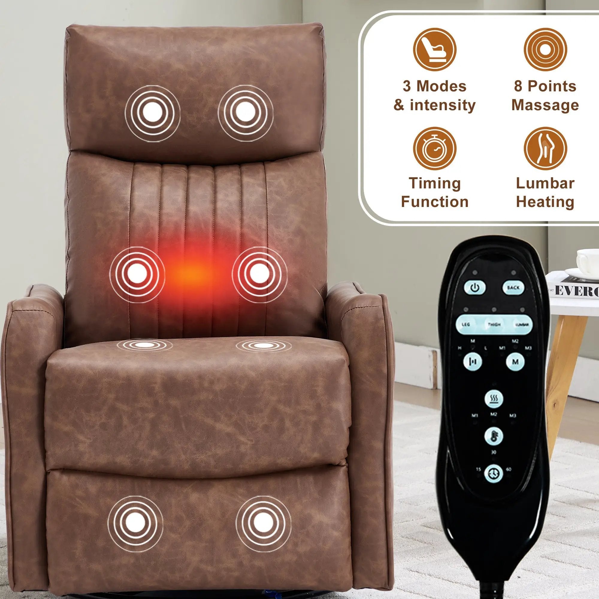 Brown Heat Massage Manual Recliner Chair by HouseOfZazla
