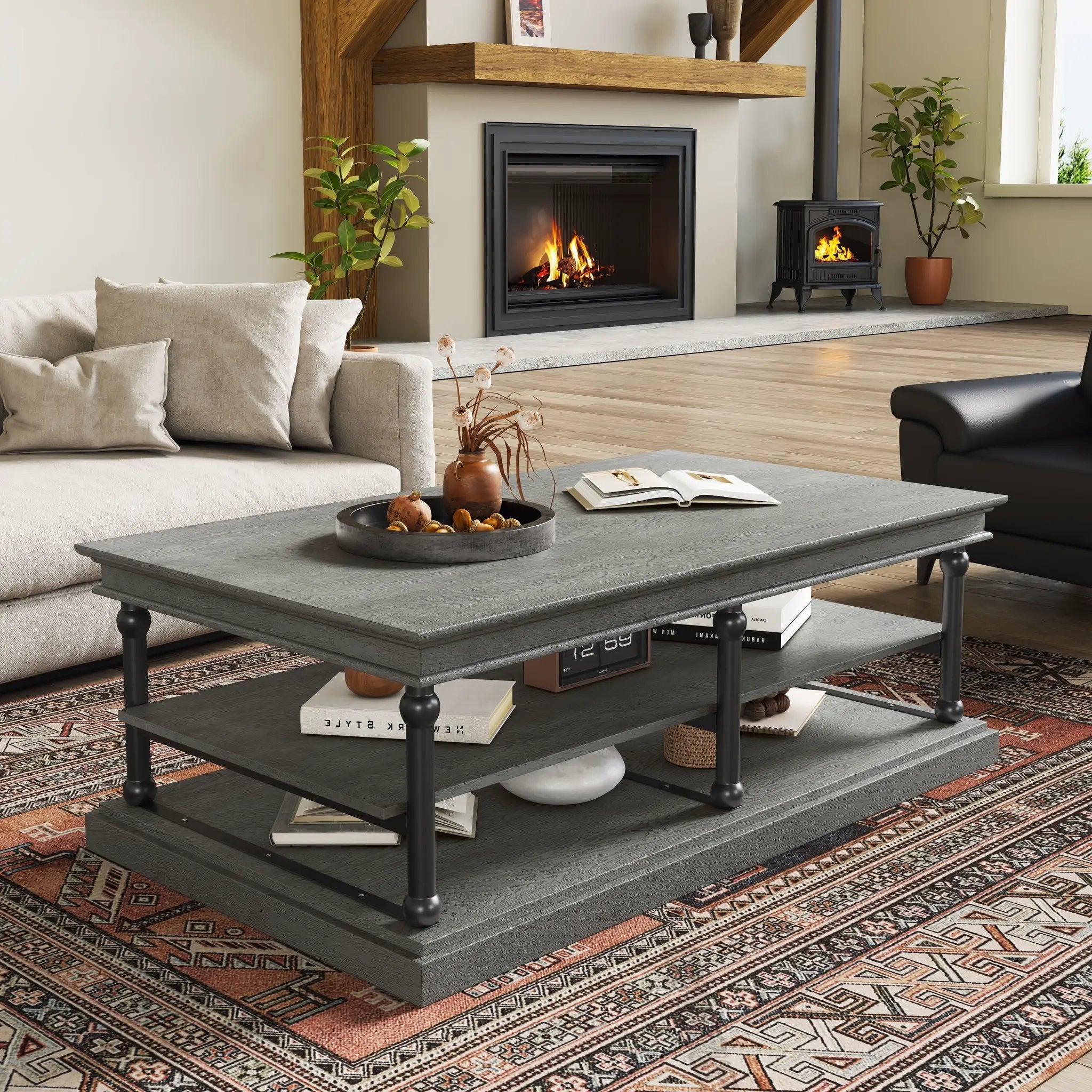 55.1" Wood Coffee Table with Storage Shelves by HouseOfZazla
