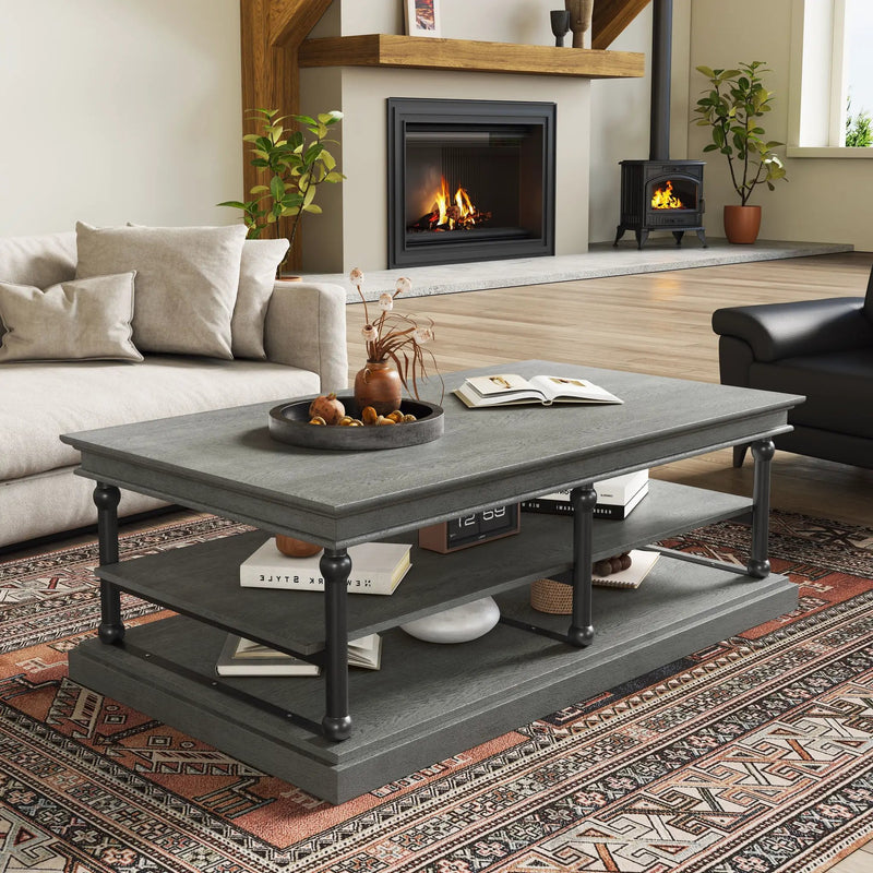 55.1" Wood Coffee Table with Storage Shelves by HouseOfZazla