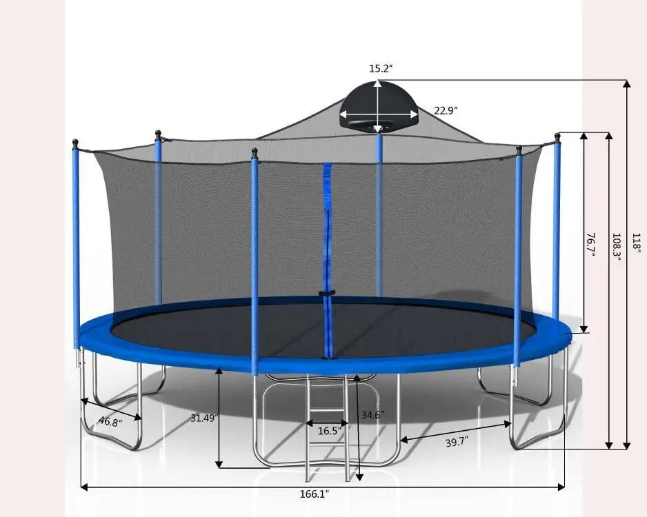 14Ft Trampoline For Adults & Kids With Basketball Hoop, Outdoor Trampolines With Ladder And Safety Enclosure Net For Kids And Adults, Double-Side Color Cover - Blue by HouseOfZazla