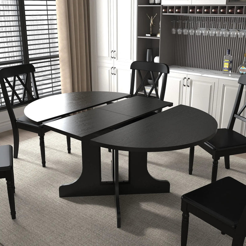 Dining Table For Farmhouse Kitchen Expandable Oval Table Top With Removable Leaf Trestle X Shaped Base - Black by Unique Piece Furniture