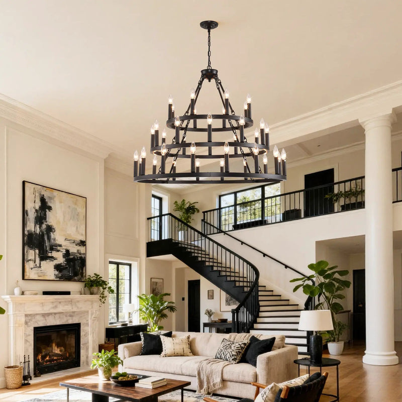 39.37 Inch 3-Tiers Wagon Wheel Chandelier by HouseOfZazla
