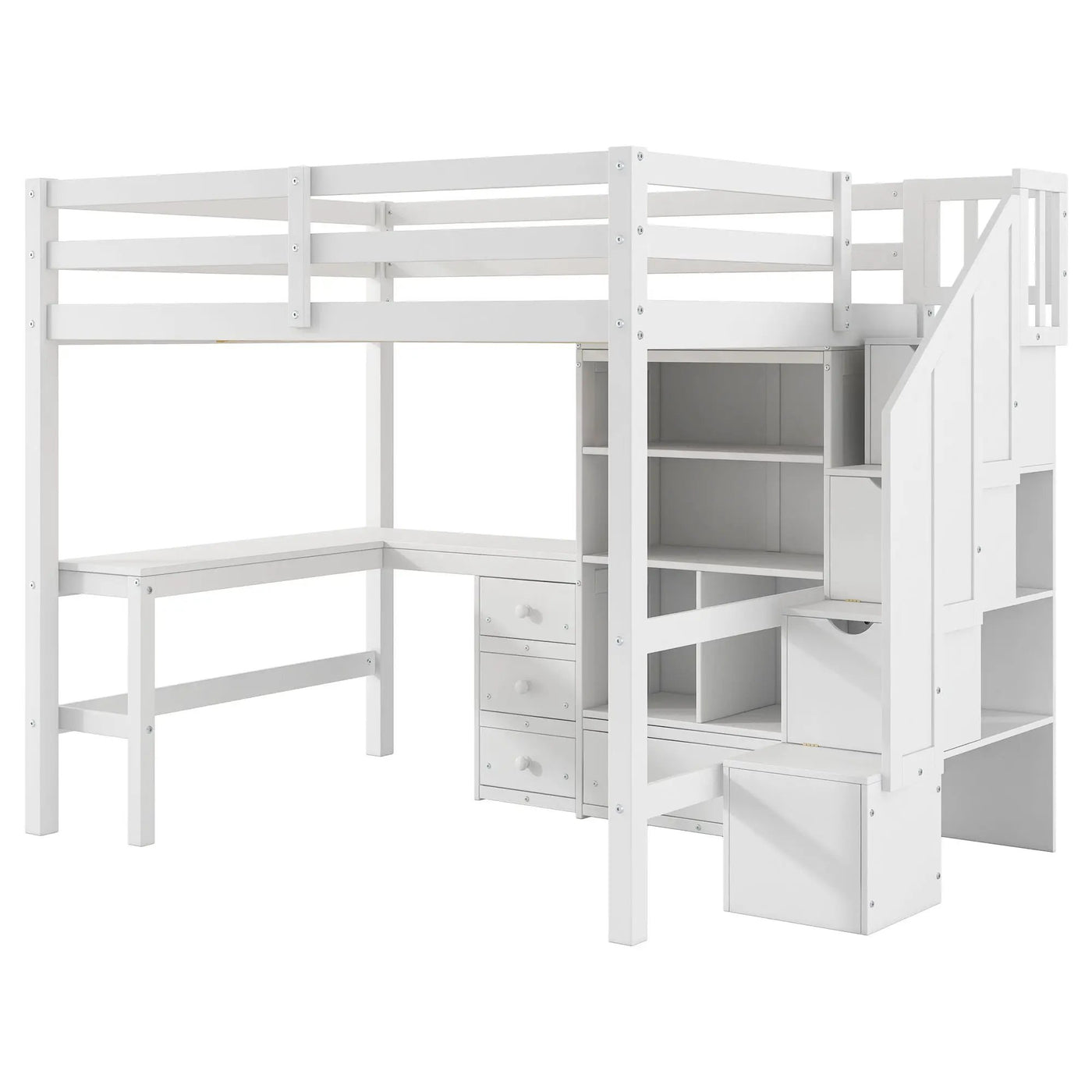 Loft Bed & L Shaped Desk, Drawers, Cabinet, And Storage Staircase by HouseOfZazla