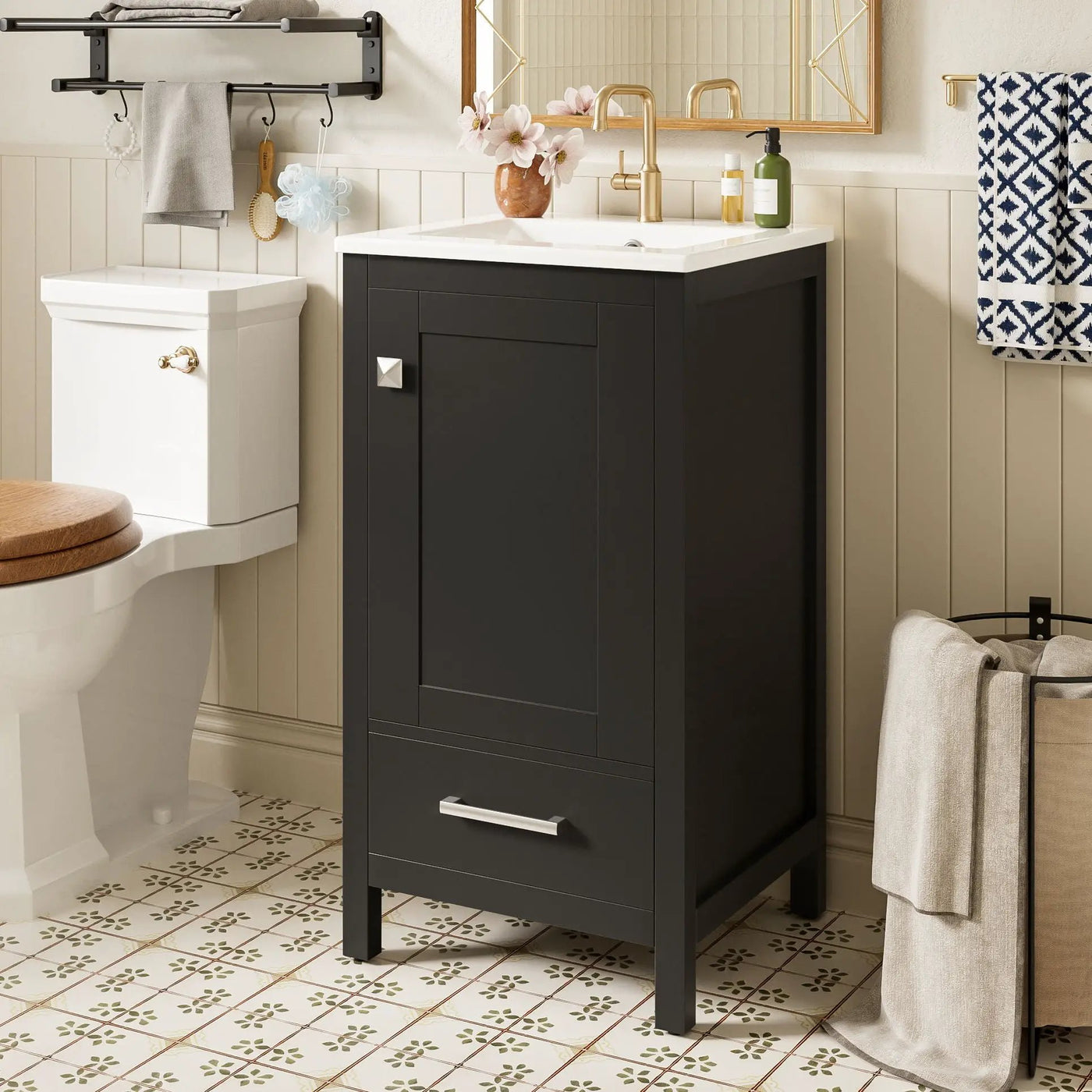 Bathroom Vanity With Ceramic Sink, Soft Close Drawers, Door Organizer, Divider Drawer, Adjustable Foot Pads by Unique Piece Furniture