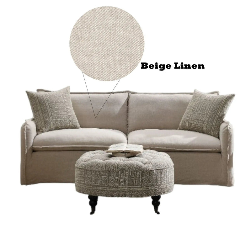 Upendo - Pattern Linen Sofa With 2 Toss Pillows - Beige by HouseOfZazla