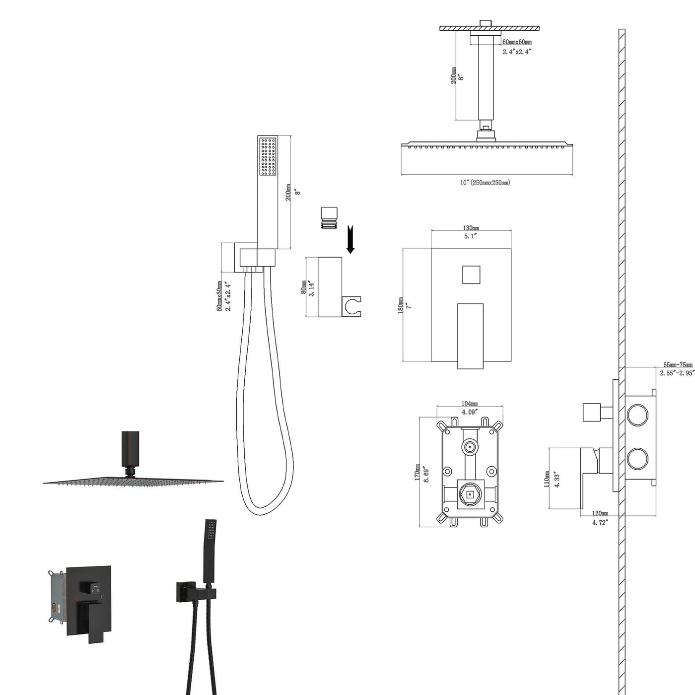Dual Shower Head System With Ceiling Mount And Rough In Valve by HouseOfZazla