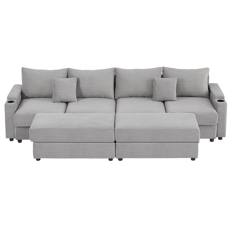 Modern Style Loveseat Sofa Sectional Sofa Couch With Storage Space, A Movable Ottoman, Two USB Ports, Two Cup Holders, A Phone Holder For Living Room by HouseOfZazla