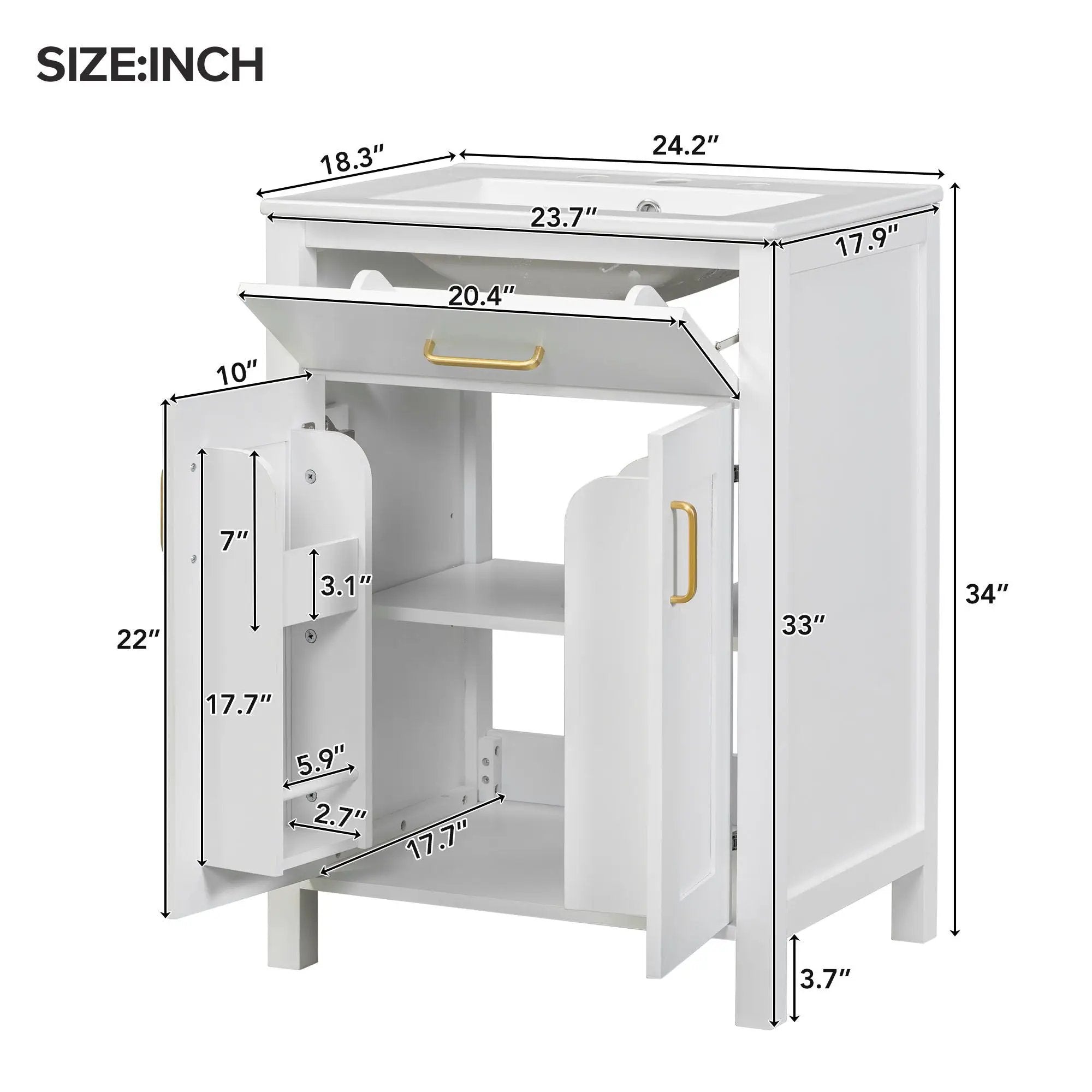 Bathroom Vanity Combo With Ceramic Sink, Luxurious Space-Saving Vanity, 2 Soft Close Doors by Unique Piece Furniture