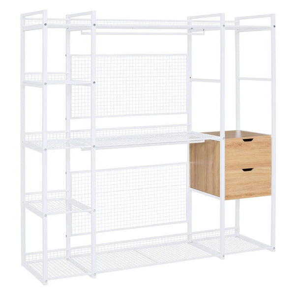 Open Style Wardrobe With Hanging Rails, Shelves And Drawers