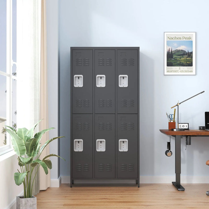 6 Door Lockers With Lock For Secure Storage - Black by Unique Piece Furniture