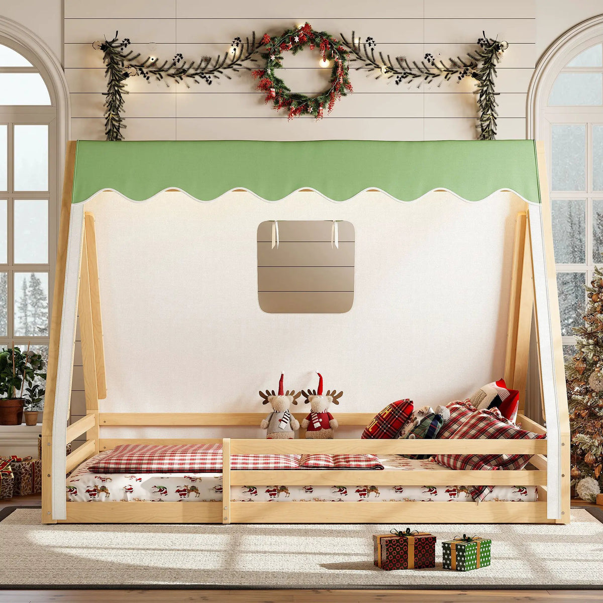 Full Size House Floor Bed with Tent and Light by HouseOfZazla