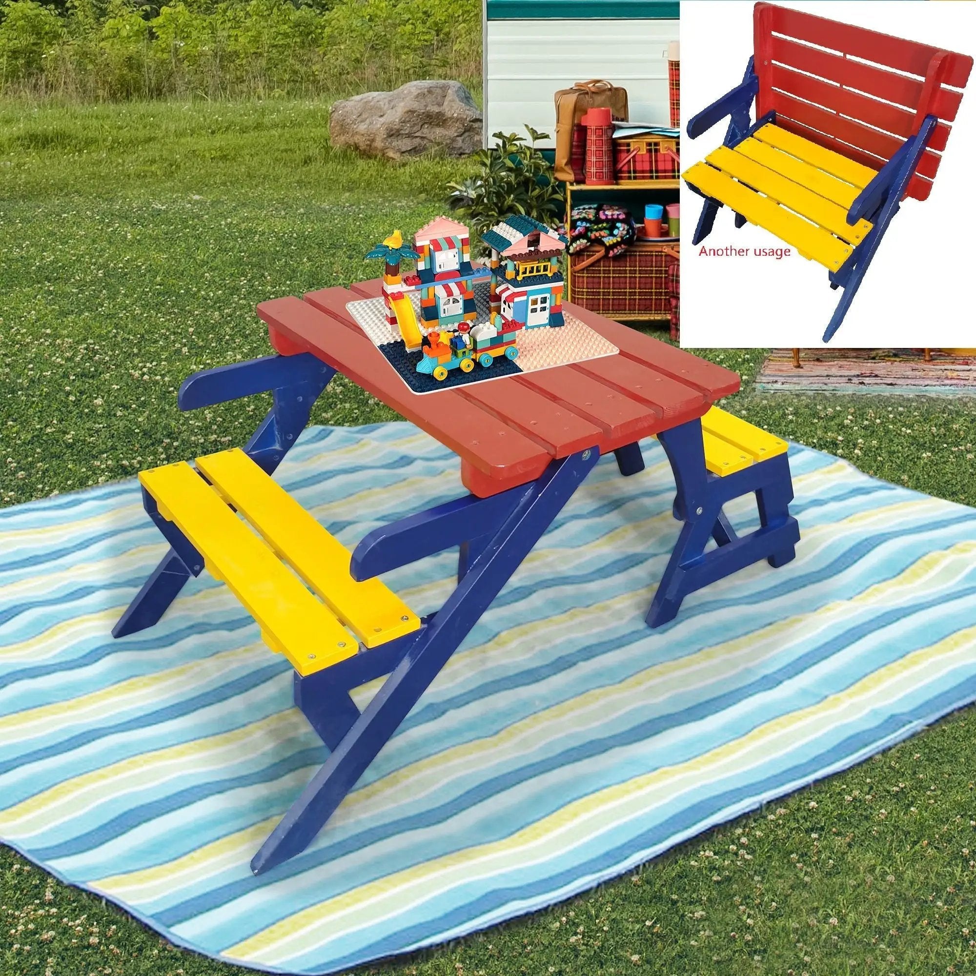 Kids Multi-Functional Arm Chair, Table With 2 Benches All-In-One Set by Unique Piece Furniture