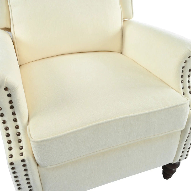 Push Back Recliner Chair Upholstered With Classic Wing Back And Solid Gourd-Shaped Legs