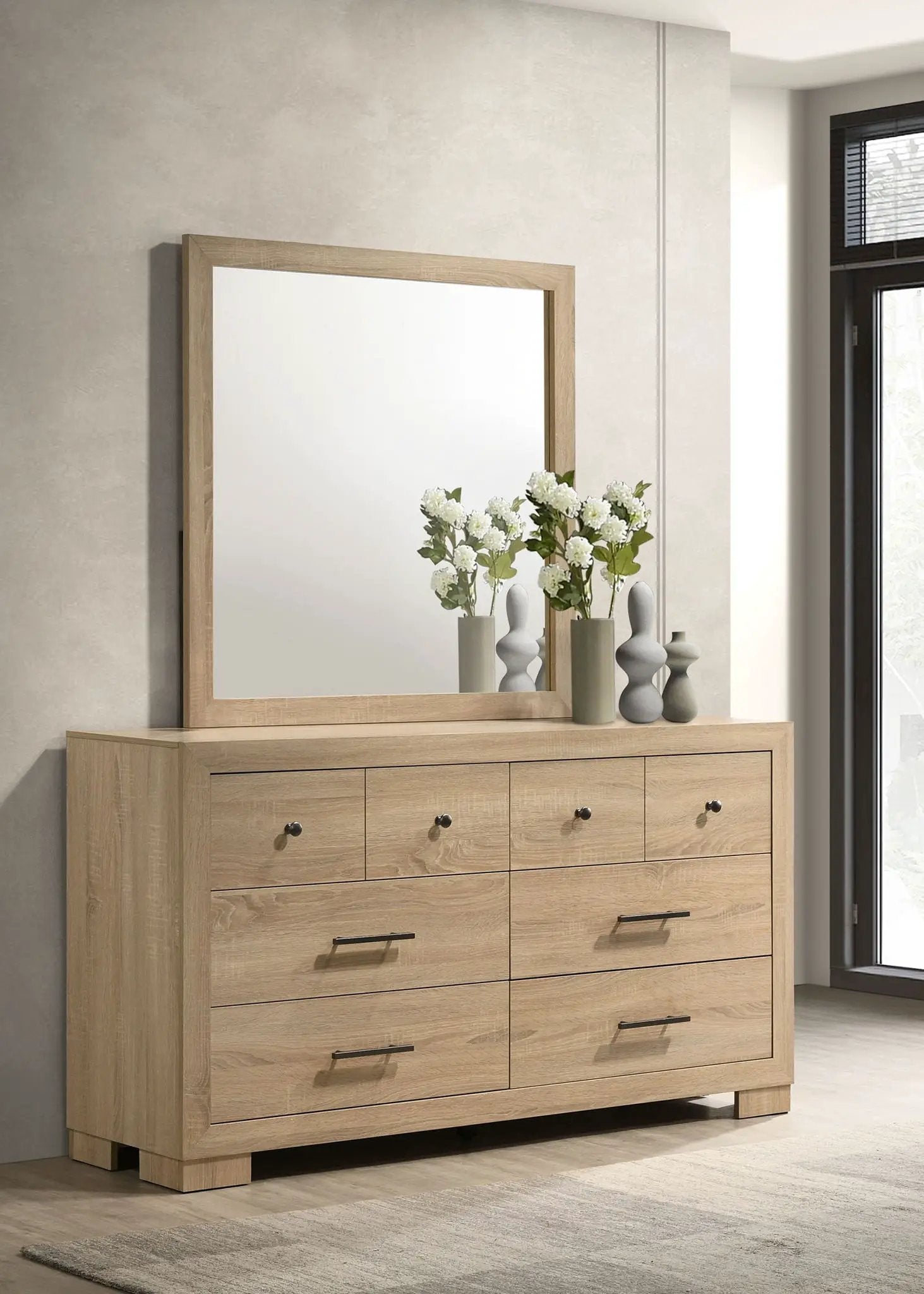 Arielle 6-drawer Bedroom Dresser with Mirror Light Oak by Unique Piece Furniture